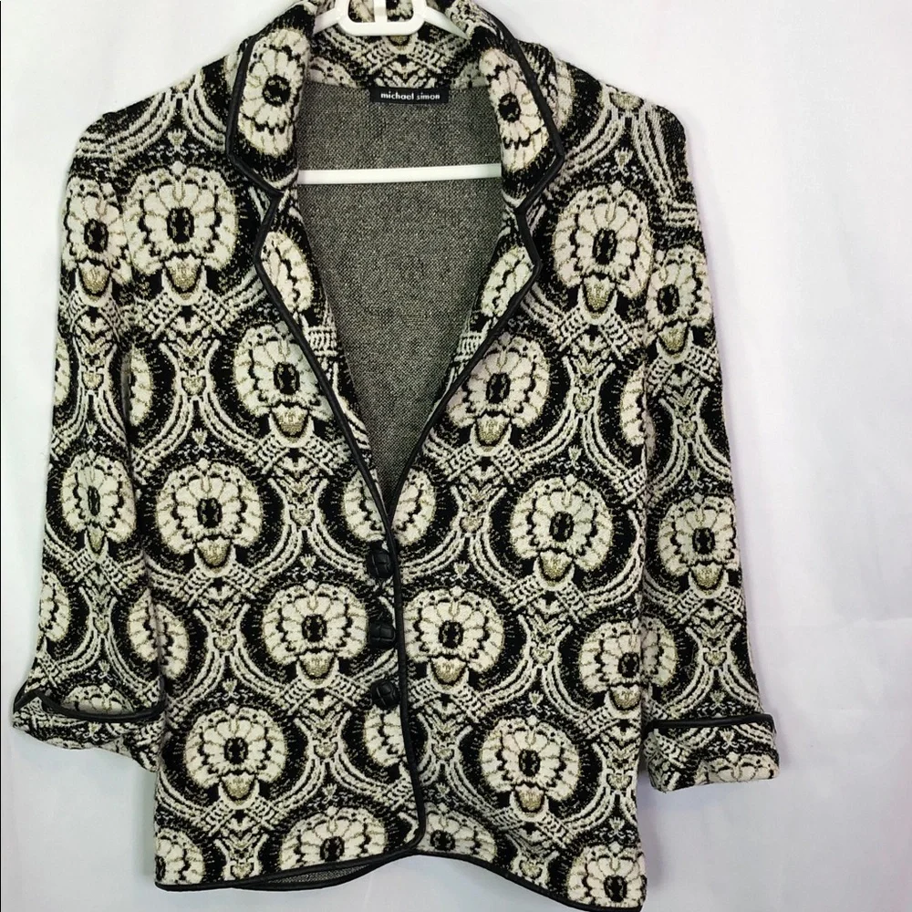 Michael Simon Woman Black and White Knit Metallic Gold Jacket Blazer Size S